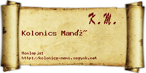 Kolonics Manó névjegykártya